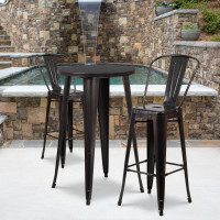 Flash Furniture CH-51080BH-2-30CAFE-BQ-GG 24"Round Metal Bar Table Set with 2 Cafe Barstools Set in Antique
